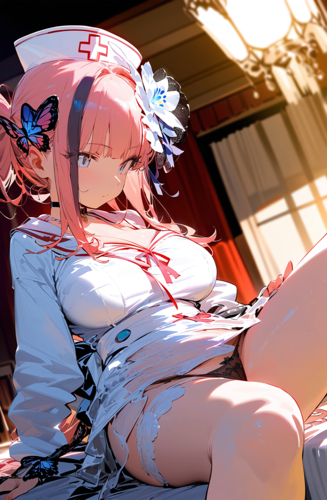 黒い下着がセクシーナース